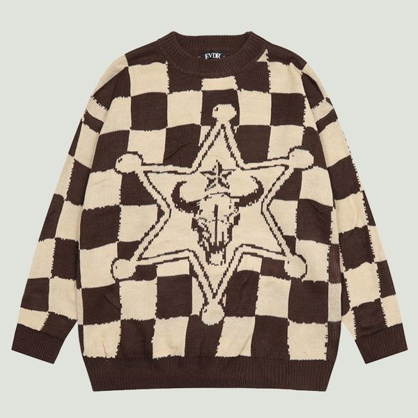 

men's sweaters hip hop knitted men harajuku vintage star gun plaid jumper streetwear casual oversized pullover couple autumn 221129, White;black
