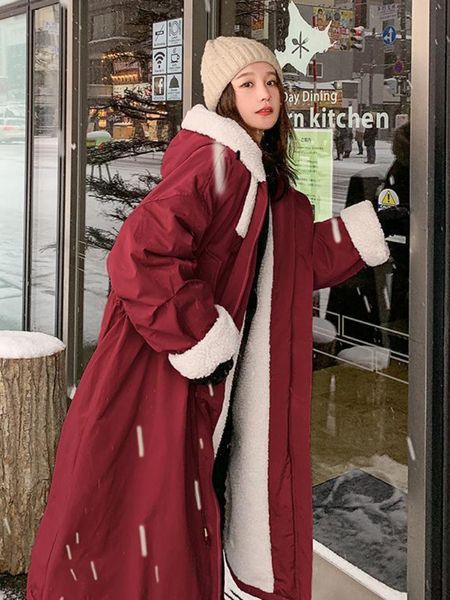 

women's down parkas autumn winter loose hooded inner flocking warm cotton jacket winter coat for women clothes for women long overcoat, Black