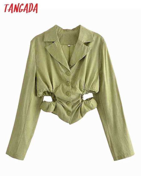 

suit tangada women 2022 fashion green cutout thin blazer jacket long sleeves fe, White;black