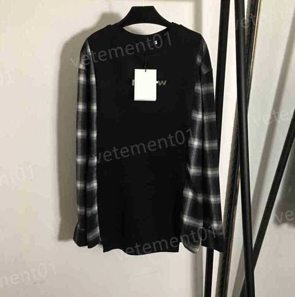 

luxury womens hoodies wang diamond letter print plaid stitching fake two pieces long sleeve sweater fashion brand designer women sweatshirts, Black