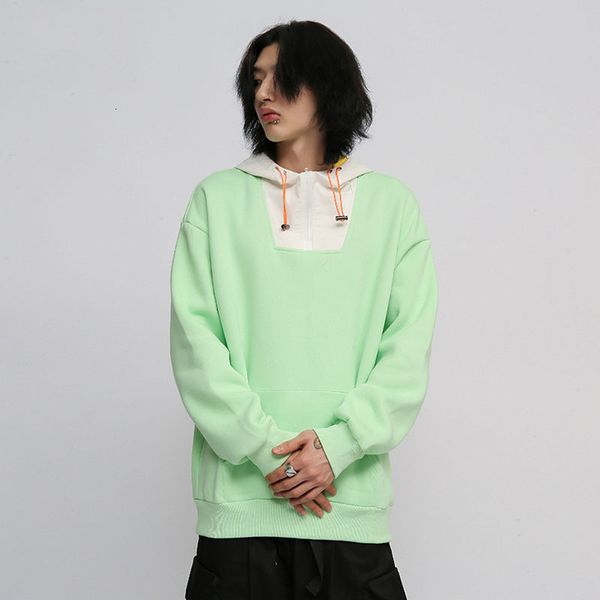 

men's hoodies sweatshirts hip hop color patchwork fleece sweatshirt mens harajuku casual solid loose hooded pullovers streetwear 22112, Black