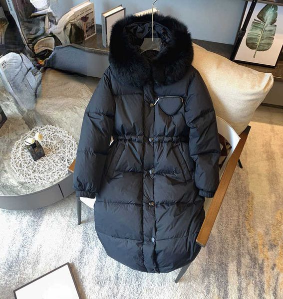 

women's down parkas 2022 new collar long women's waist closed white goose down thickened down jacket, Black