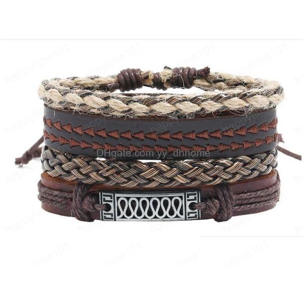 

charm bracelets leather bracelet twist chain embroidery rope simple and easy adjustable mens combination suit 4 styles 1 set drop de dhaqk, Golden;silver
