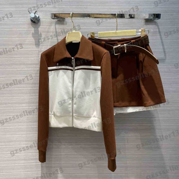 

designer two pieces dress miu skirts tracksuit fashion brand embroidered letter logo casual cotton sanitary fabric jackets and skirt sets, White