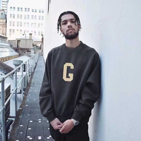 

hoodies hweatshirts fog main line essentials flocking big g printed fashion casual loose round neck sweater for men and women, Black