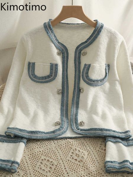 

women's sweaters kimotimo french double breasted vest women 2022 autumn stitching design long sleeve sweater jacket small scent knitted, White;black