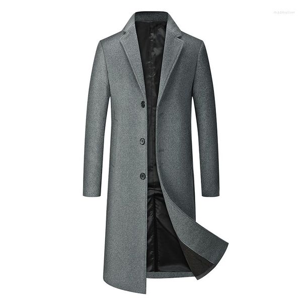 

men's wool windbreaker men's jacket loose casual woolen coat thick warm extended winter for men 026, Black