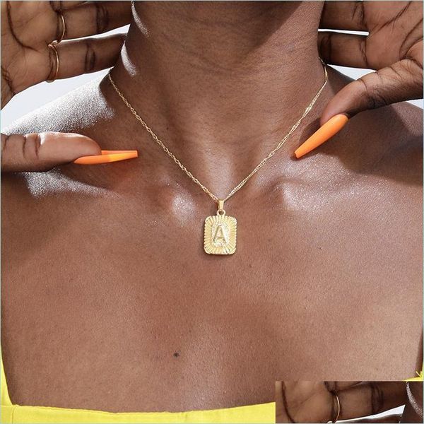

pendant necklaces initial plate for women stainless steel necklace letter square charm waterwave chain boho jewelry gift dro dhgarden dhohd, Silver