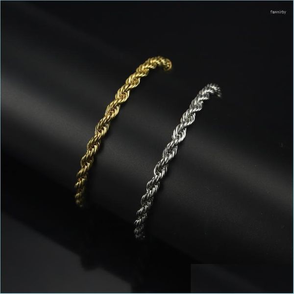 

charm bracelets waterproof color retention stainless steel men bracelet 5mm twist rope chain bangles for jewelry fawn drop d dhgarden dhuzq, Golden;silver