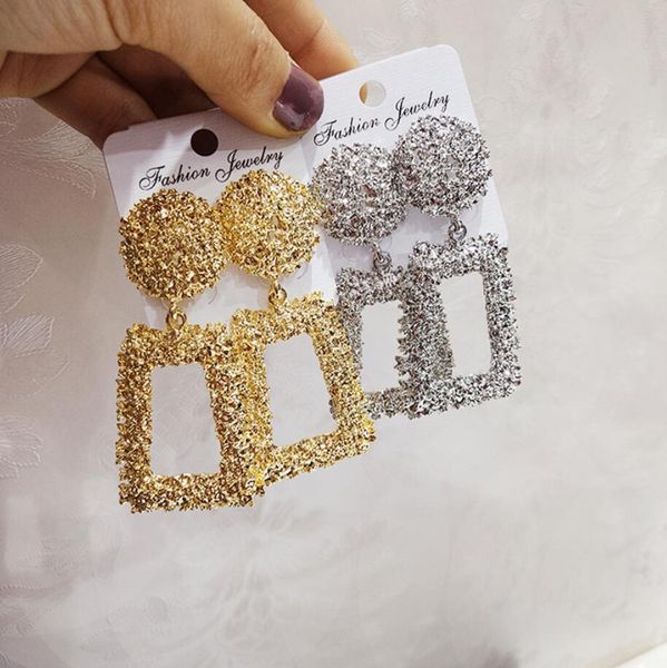 

geometric square crystal big huggies hoop earrings charm for women fashion gold color metal wedding jewelry gift, Golden