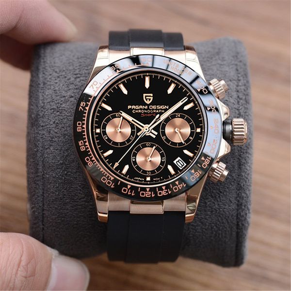 

wristwatches pagani design men quartz watches japan vk63 clock automatic date luxury chronograph reloj hombre reloj 221128, Slivery;brown