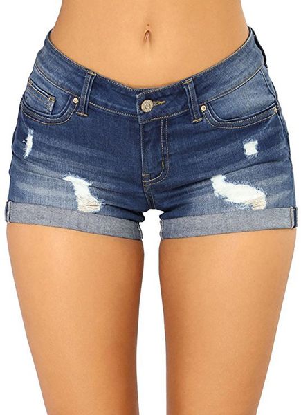 

European and American ebaywish summer new women's denim shorts flanging hot, Blue