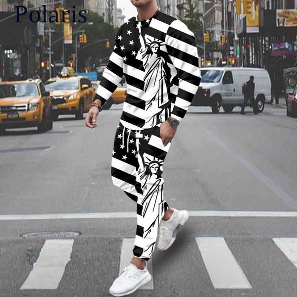 

men s tracksuits us flag long sleeve t shirt set tracksuit men sportwear trousers american clothes sweatpants 2 piece suit the atatue of lib, Gray