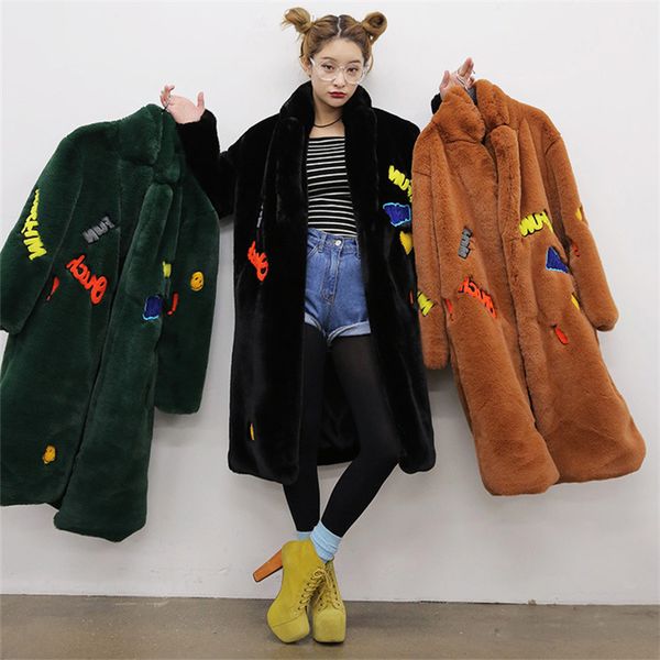

women s fur faux women rabbit coat loose mid length plush female clothing jacket 221128, Black