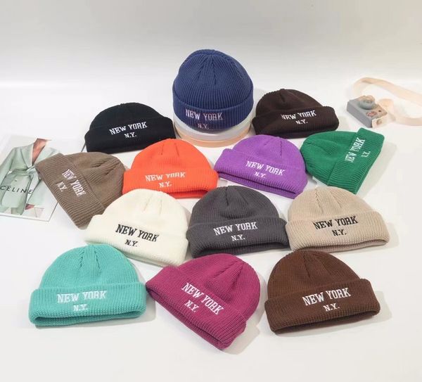 

warm keeping designer in autumn and winter beanie hat lovers' letters embroidery bonnet wool knitting fashion versatile candy color bea, Blue;gray