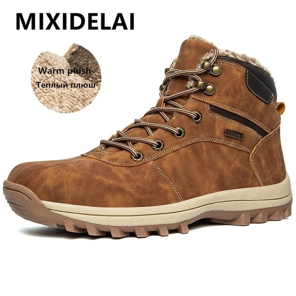 

boots winter waterproof men plush super warm snow for sneakers big size 49 ankle outdoor shoes botas hombre 221128, Black