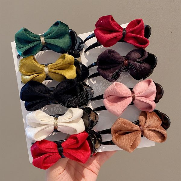 

fashion small bow hair clips for women girls elegant clamps solid color ponytail clip party hair accessory winter decorate, Slivery;golden