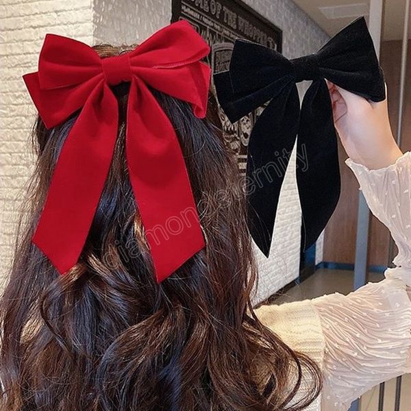 

velvet bow hair pins elegant alloy hair clips for women fashion ponytail barrette heawear accessories autumn and winter, Golden;silver