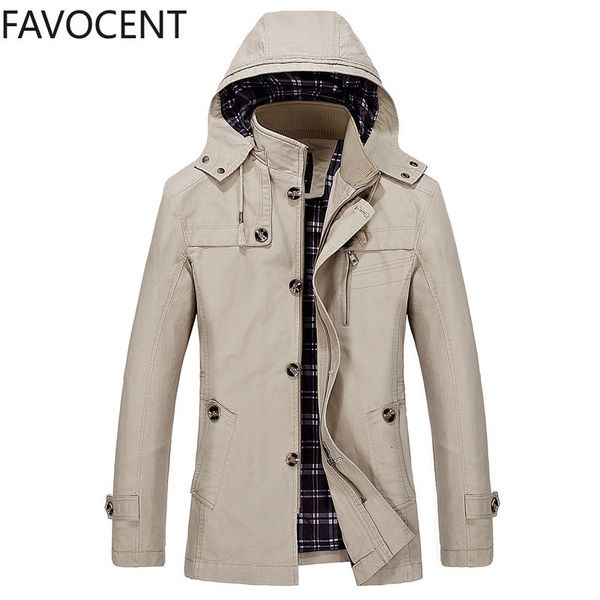 

mens jackets spring and autumn large size trench coat korean version of the slim long hooded thick cotton 221129, Black;brown