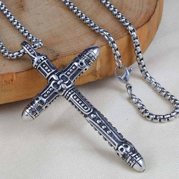 

punk skull cross necklace pendant celtic stainless steel ancient silver necklaces men hip hop fine fashion jewelry
