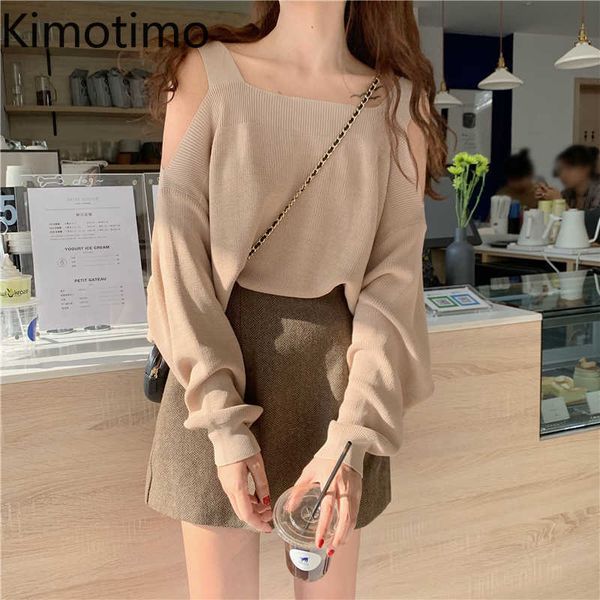 

women's sweaters kimotimo off shoulder knitted sweater women slash neck hollow long sleeves ladies korean autumn design retro thin swe, White;black