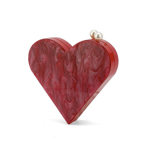

evening bags chic unique designer acrylic clutch fashion cute red heart pearl party weddding bag women chain shoulder handbag purses 221128