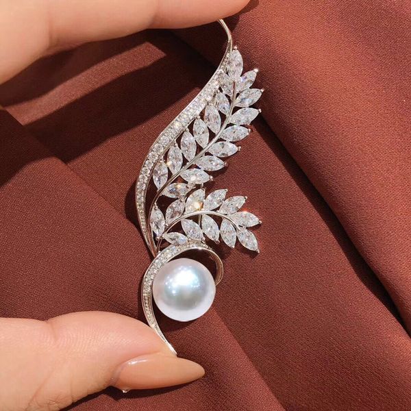 

pins brooches meibap 9 10mm natural white pearl ear of wheat corsage brooch fashion sweater jewelry for women empty tray 221128, Gray
