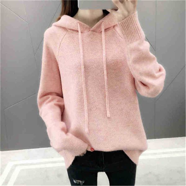 

women's sweaters knitted sweaters women 2020 autumn winter korean long sleeves hooded sweater female pink red blue kpop sweater pz2783, White;black
