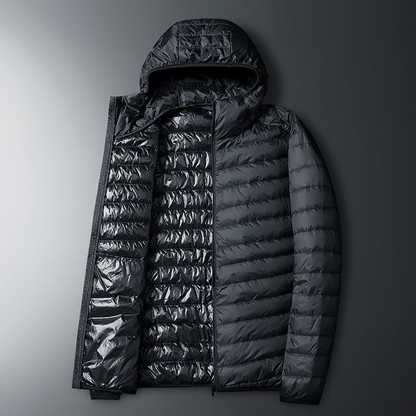 

men s down parkas winter coat fashion white duck light jacket casual soild outerwear hooded m 3xl 221128, Black