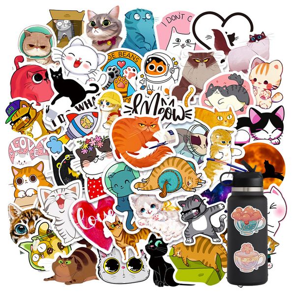 

50pcs cute cartoon cat vinyl stickers book lapguitar motorcycle luggage skateboard diy decorative decal