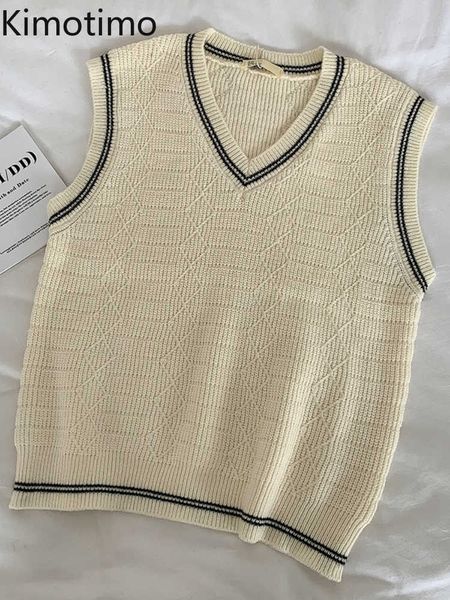 

women's sweaters kimotimo 2022 fall hit color knitted vest women vhals sleeveless loose sweater korean preppy style age reduction sweat, White;black