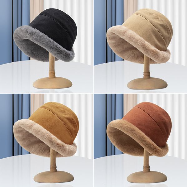 

wide brim hats bucket fashion soft plush autumn and winter outdoor warm ladies fisherman trend panama 221129, Blue;gray