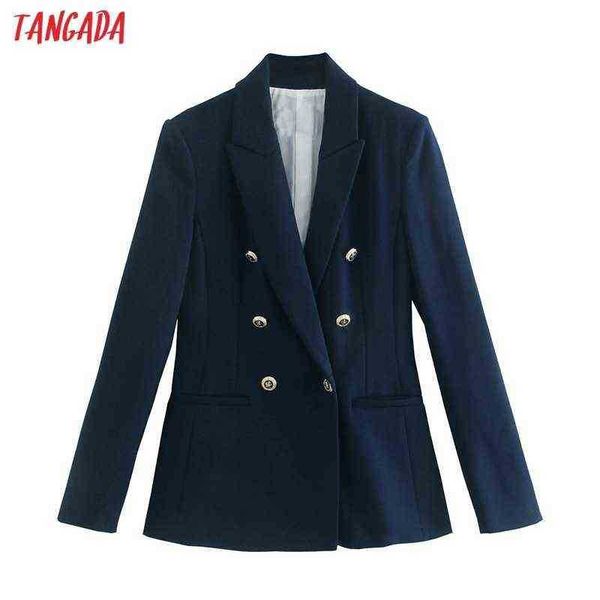 

suit tangada women navy blazer jacket vintage notched collar pocket 2021 autumn, White;black