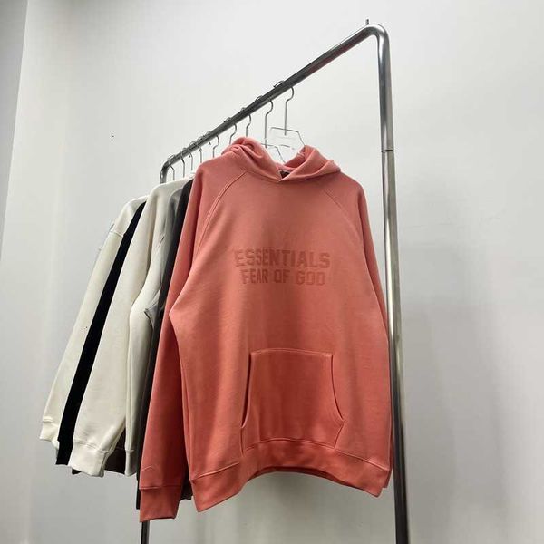 

hoodies hweatshirts fog essentials season 8 double thread flocked letter printing plush loose hoodie for men and women, Black