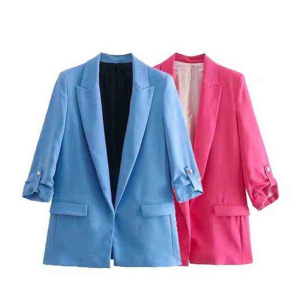 

wxwt 2022 women solid rollable sleeves casual blazer notched collar pockets outerwear chic office lady autumn xx8761 j220813, White;black