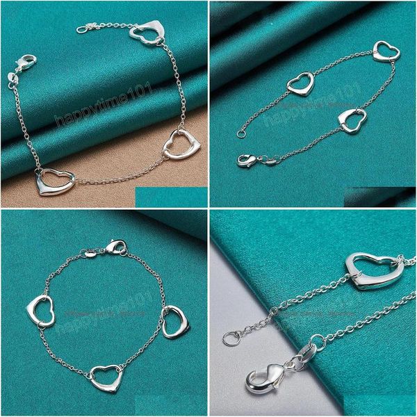 

charm bracelets 925 sterling sier three hearts chain bracelet for women charm wedding engagement party fashion jewelry drop delivery dhsfj, Golden;silver