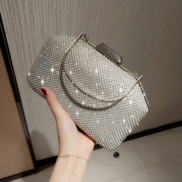 

evening bags silver color shining women handbags with metal handle wedding party handbag fashion banquet clutch 221128