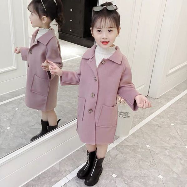 

coat korean children outerwear winter jackets for girls fur woolen coat fashion warmer long overcoat kids clothes 4 to 12 years 221128, Blue;gray