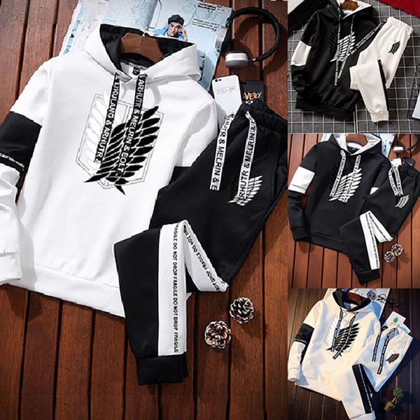 

men's tracksuits casual men clothes streetwear anime tracksuit male pullover sweatshirtjoggers pants 2 pieces set hoodies sportwear sui, Gray
