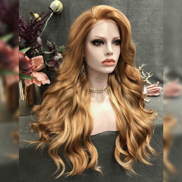

headwear hair accessories celebrity 26inch long style brown blond color synthetic hair wigs matte heat ristant fiber same human hair lace fr