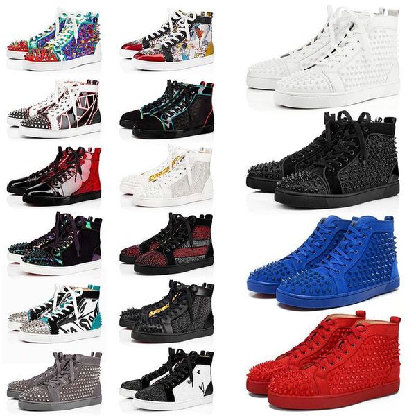 

red bottomed christians leather suede red authentic classic shoes luxurys design ers platform sneakers fashion men women original spor qrm, Black