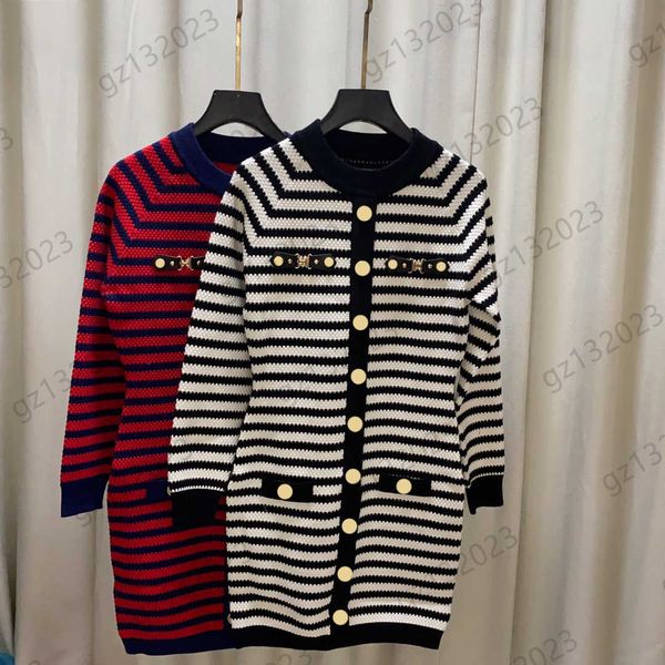 

casual dresses womens contrasting color stripe round collar long sleeves designer dress elastic fabric custom button decoration slim maxiski, Black;gray