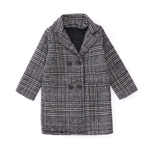 

coat girl coat fashion plaid girls wool 4 5 6 8 10 12 y coat for girl doublebreasted kids outerwear autumn thick winter clothes for 221129, Blue;gray