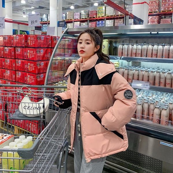 

women's down parkas women's hooded windproof warm coat pink down clothes duck down contrasting colors winter fashion puffer padded, Black