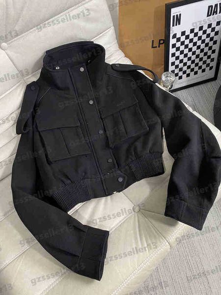 

women jacket luxury designer toga biker punk jackets fashion brand pocket embroidered loose stand-up collar womens jacket, Black;brown