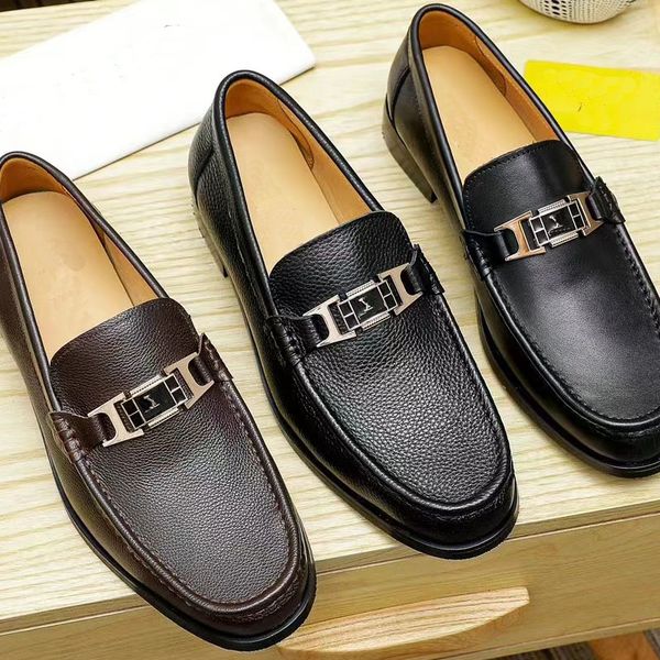 

2022 designer men's business formal british sandals luxury 100% leather metal letters buckle casual slip-on set foot shoes spring summe, Black