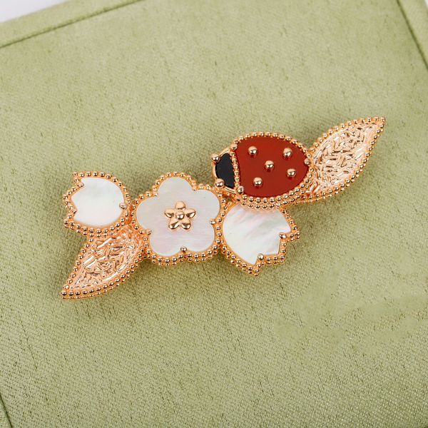 

pins brooches trend europe luxury brand jewelry rose gold gemstone lucky ladybug flowers spring for women 221128, Gray