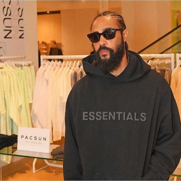 

hoodies hweatshirts fog double line essentials front three dimensional letter pressure printing high street ins hip hop hooded sweater coat, Black