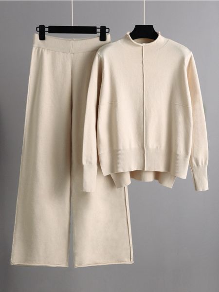 

women's two piece pants korean fashion autumn winter 2 piece sets womens outifits pullover long sleeve knitted suit pants women's, White