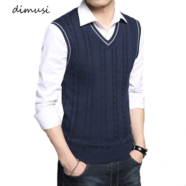 

men's vests dimusi winter mens sleeveless knitted warm waistcoats casual men slim v-neck pullovers uniform sweater clothing 221129, Black;white
